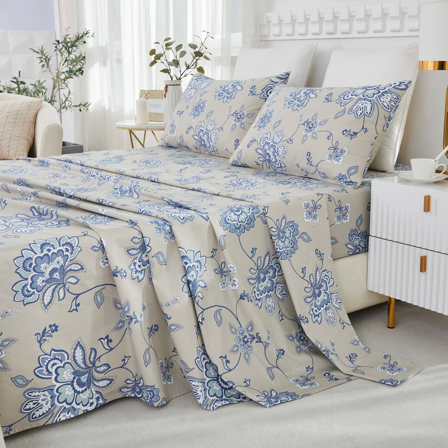 LISSTHERCN 4-Piece Egyptian Cotton Sheet Set 600TC