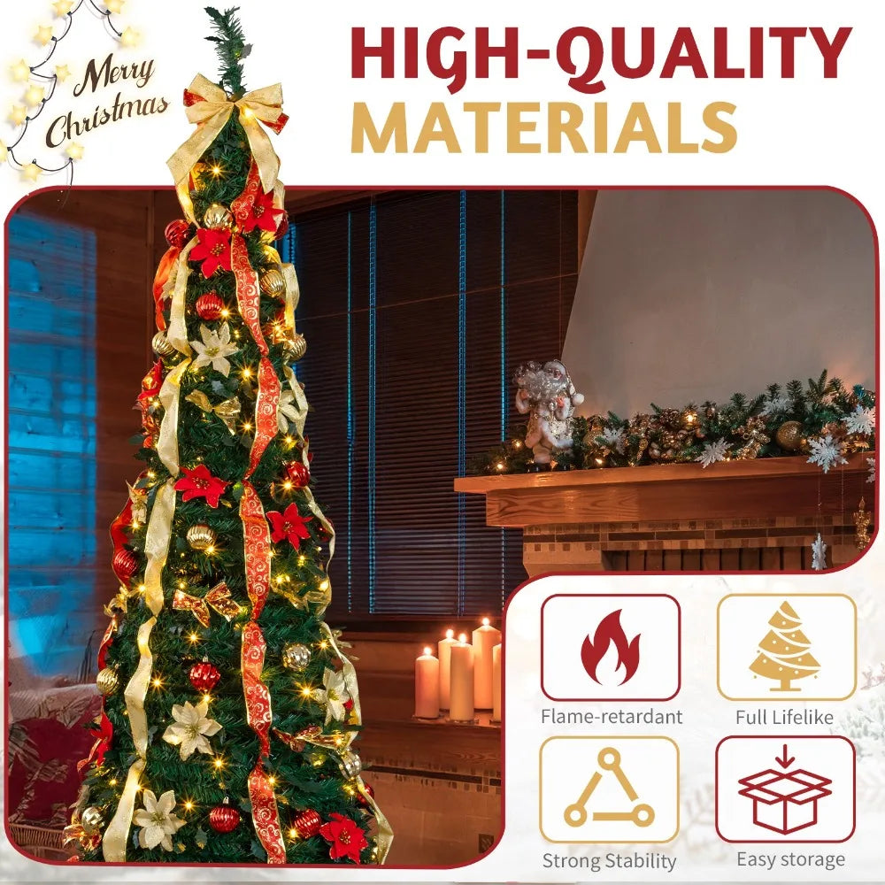 Artificial Christmas Tree With Warm Lights And Ornaments