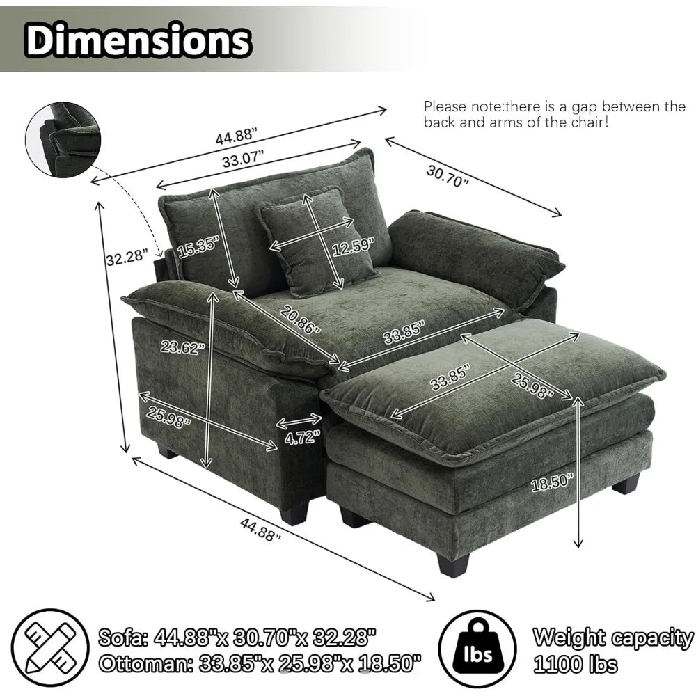 HUANZHUANG Chenille Upholstered Accent Chair With Ottoman For Living Room And Reading