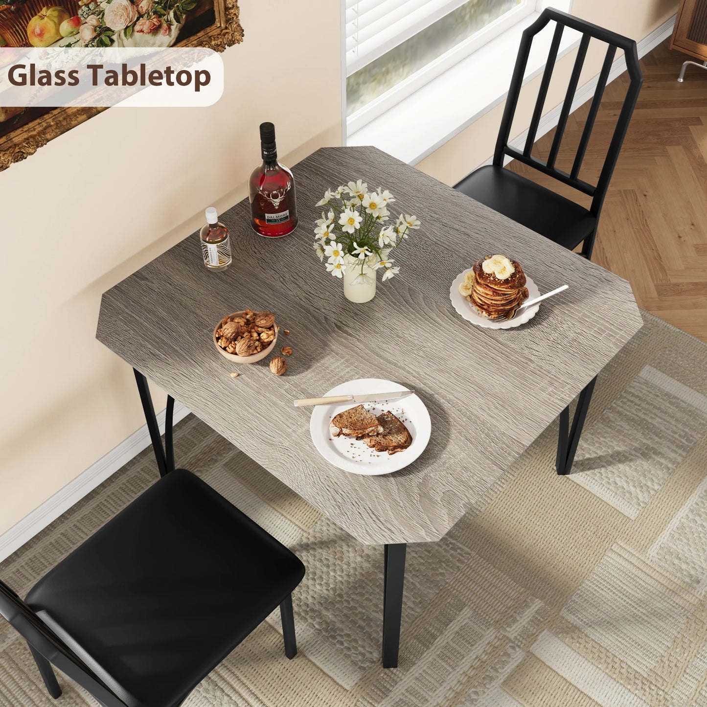 HiMISS Dining Table Set for 2 with PU Cushioned Chairs