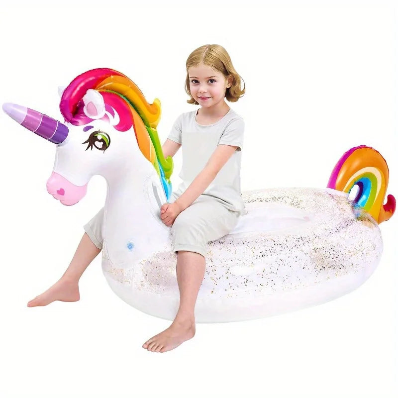 Joyfy Unicorn Inflatable Pool Float Glitter Ride On