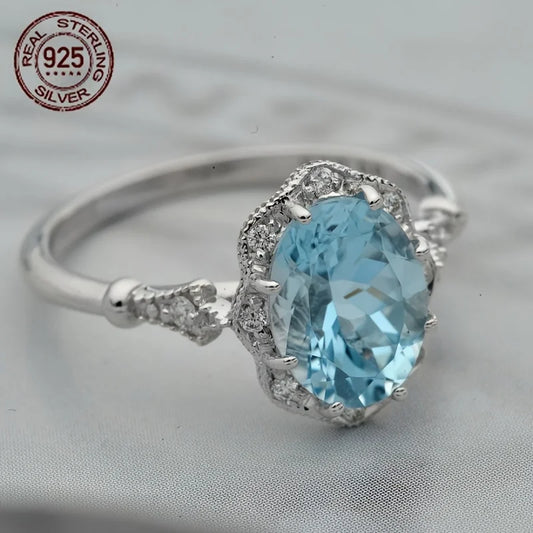 WPOOCC Vintage Inspired 925 Sterling Silver Ring With Oval Zirconia