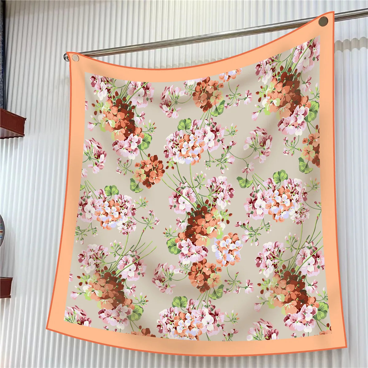 Floral Silk Twill Square Scarf Hijab Shawl For Women