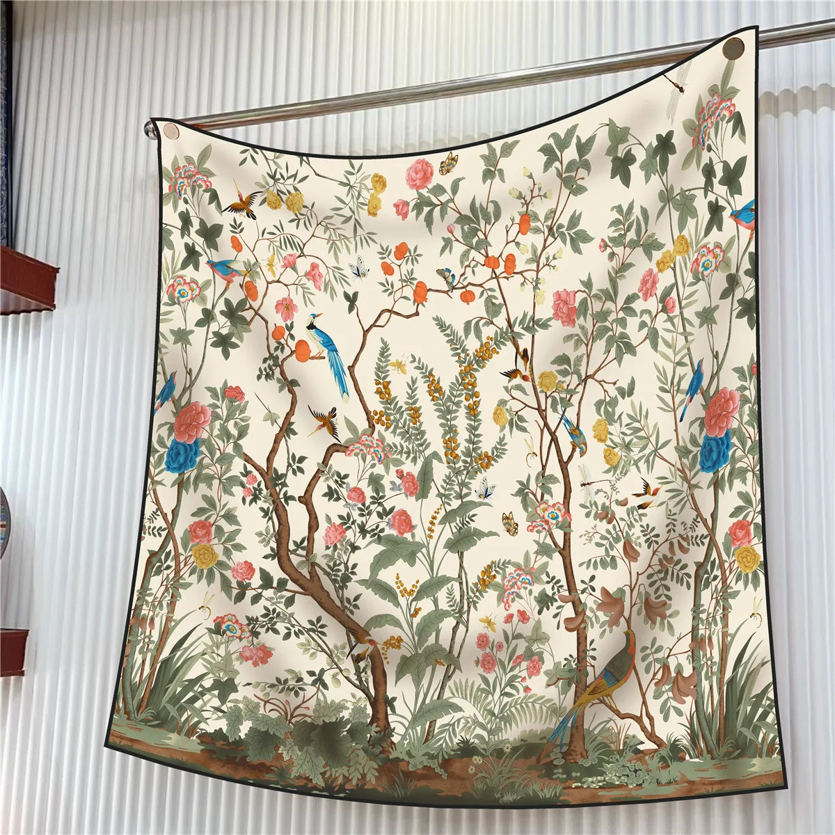 Floral Silk Twill Square Scarf Hijab Shawl For Women