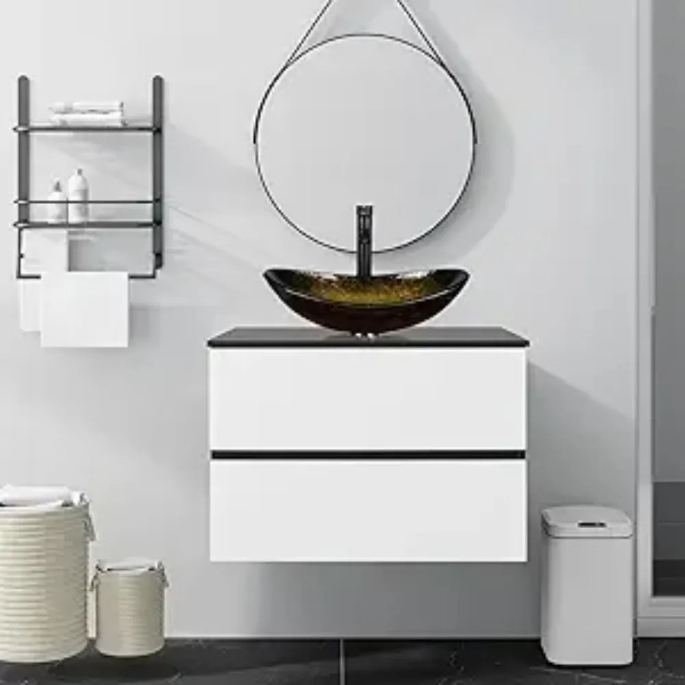 Wall Mounted Bathroom Vanity Cabinet With Two Drawers Glass Sink