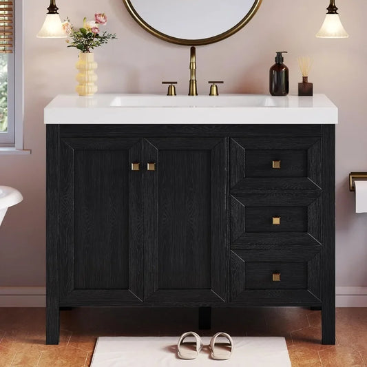 Bathroom Vanity Cabinet With Resin Basin Soft Closing Doors
