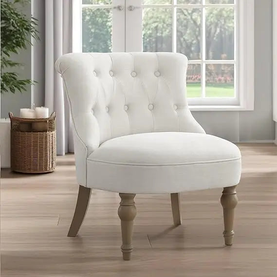 Armless Tufted Upholstered Living Room Chair With Wooden Legs