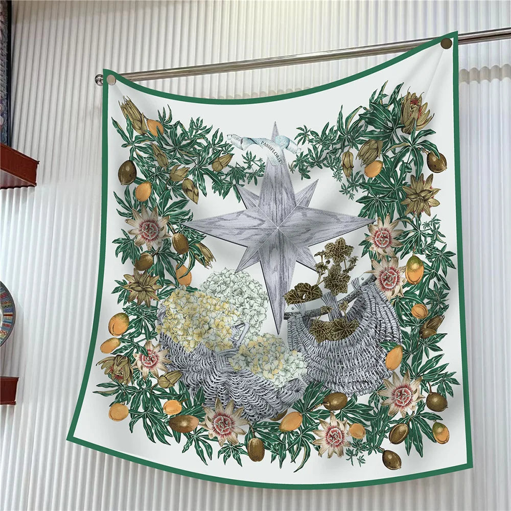 Floral Silk Twill Square Scarf Hijab Shawl For Women