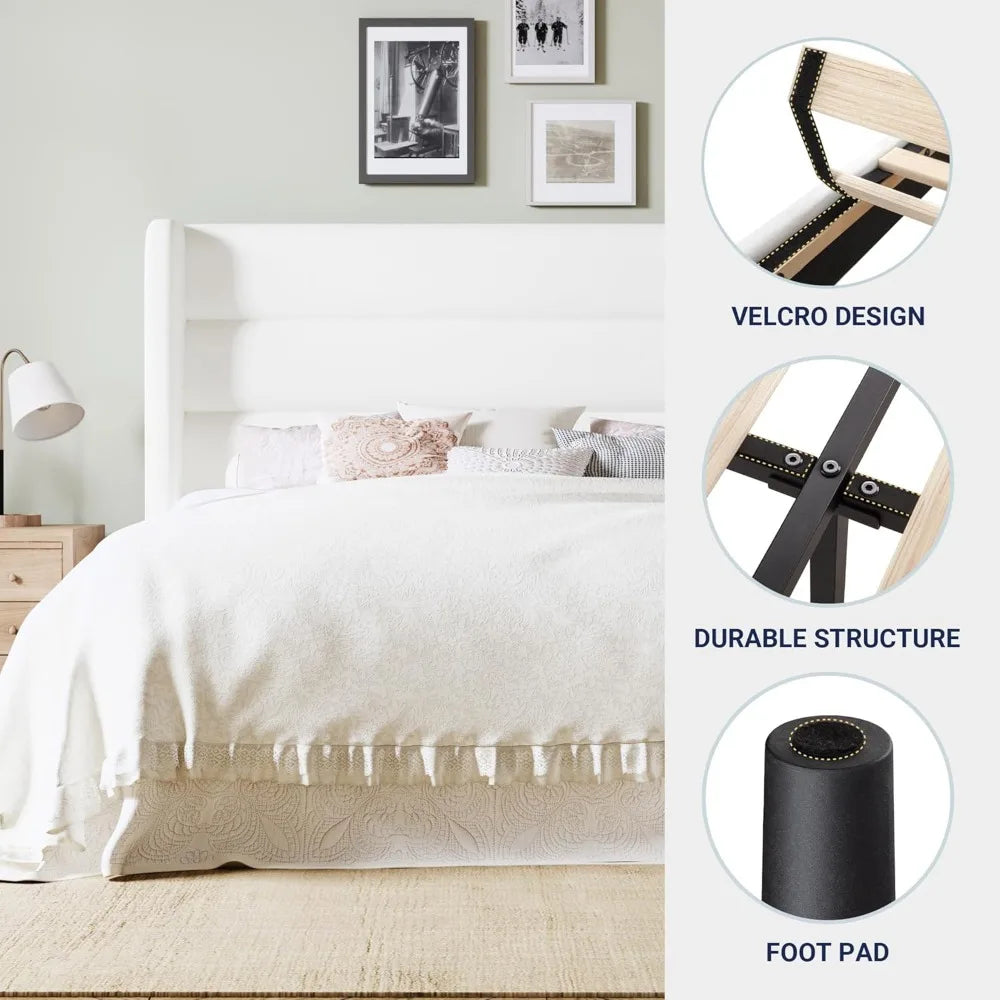 Queen Velvet Wingback Bed Frame With Under Bed Storage