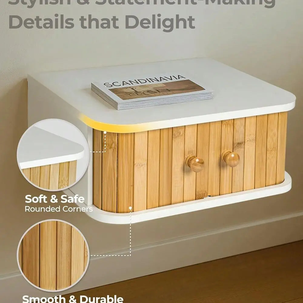 Floating Nightstand Wall Mounted Bedside Table With Drawers