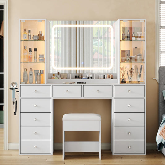 Wooden Vanity Desk With Mirror For Bedroom Makeup Station