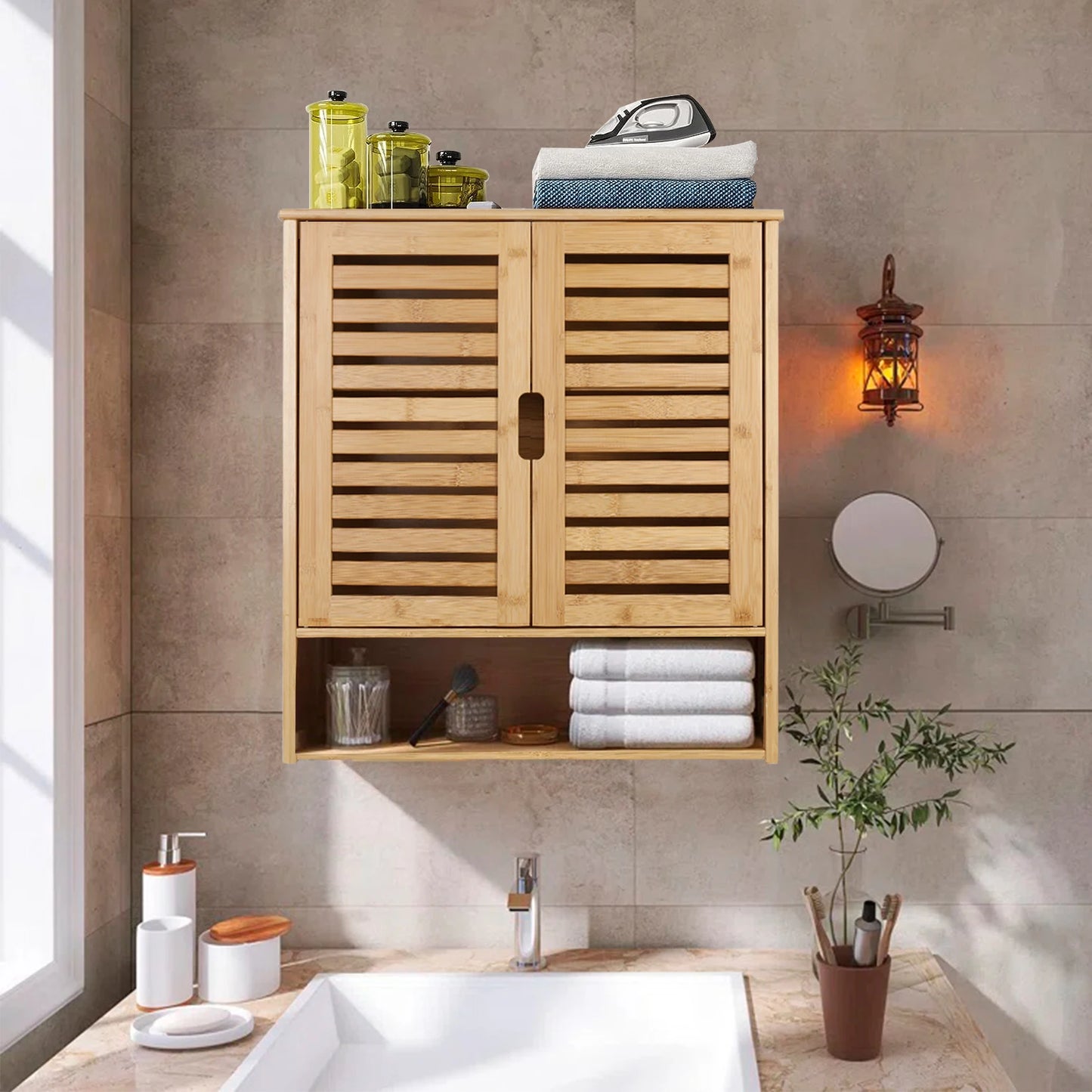 Wisfor Bamboo Wall Mounted Bathroom Cabinet Organizer
