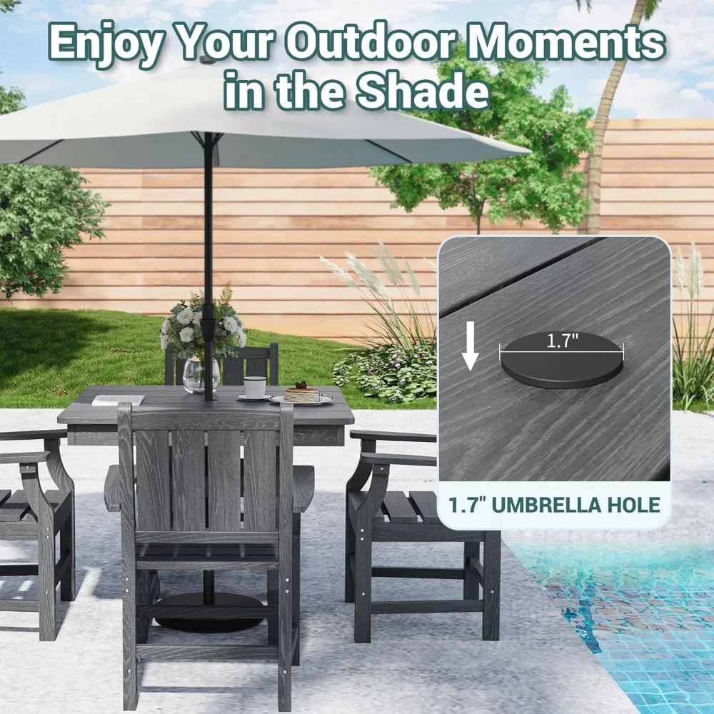 Outdoor Dining Set With HDPE Table And Chairs Umbrella Hole