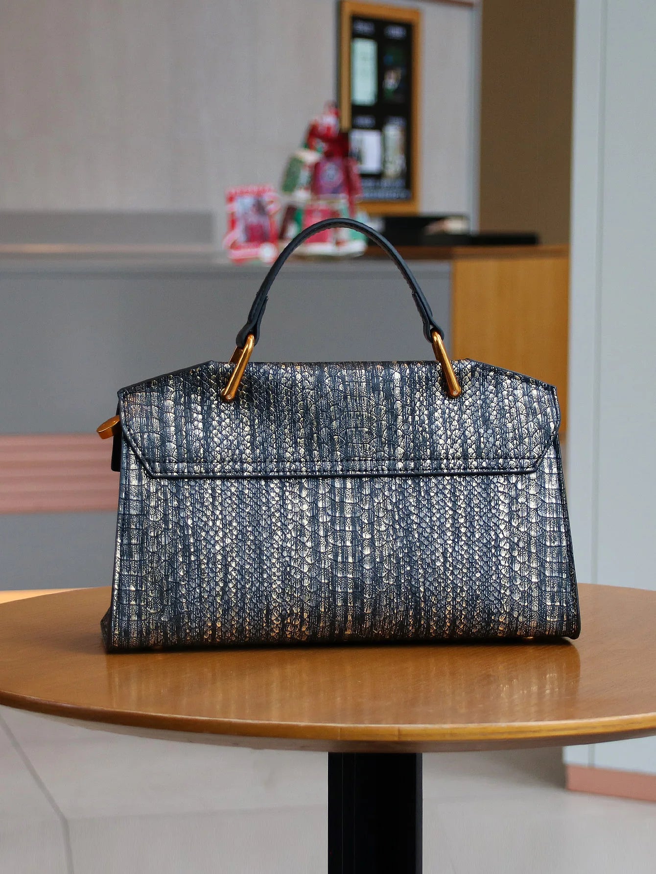 NONECN Leather Handbag Snake Skin Pattern Luxury Tote
