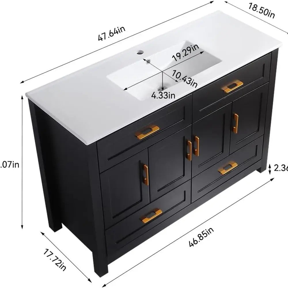 Modern Vanity Cabinet With Sink, 4 Drawers, Soft Close Doors