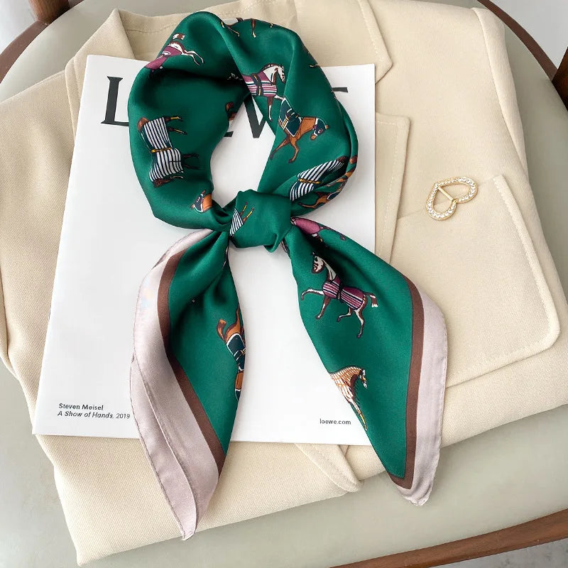 IroJeff Horse Print Silk Square Scarf For Women Elegant