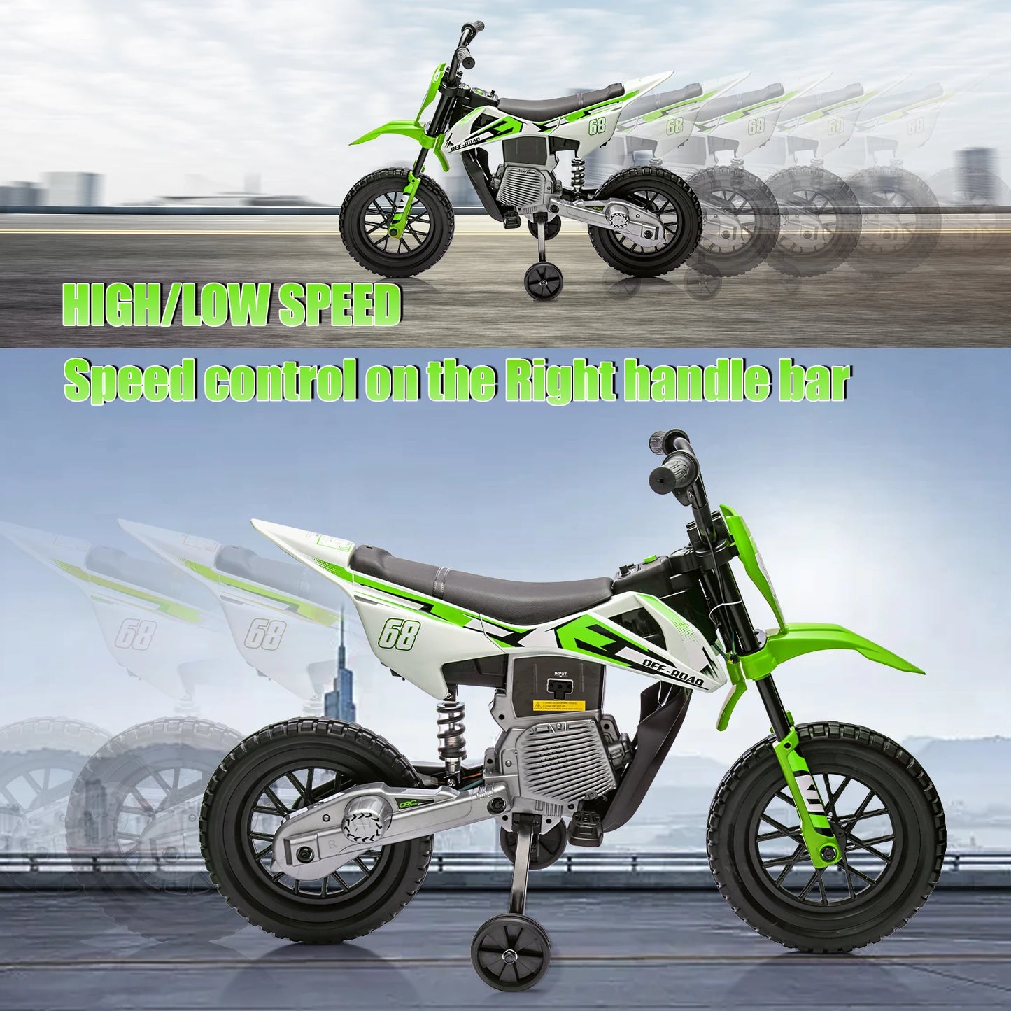 HiMISS 12V Kids Electric Dirt Bike With Twist Grip Throttle Training Wheels
