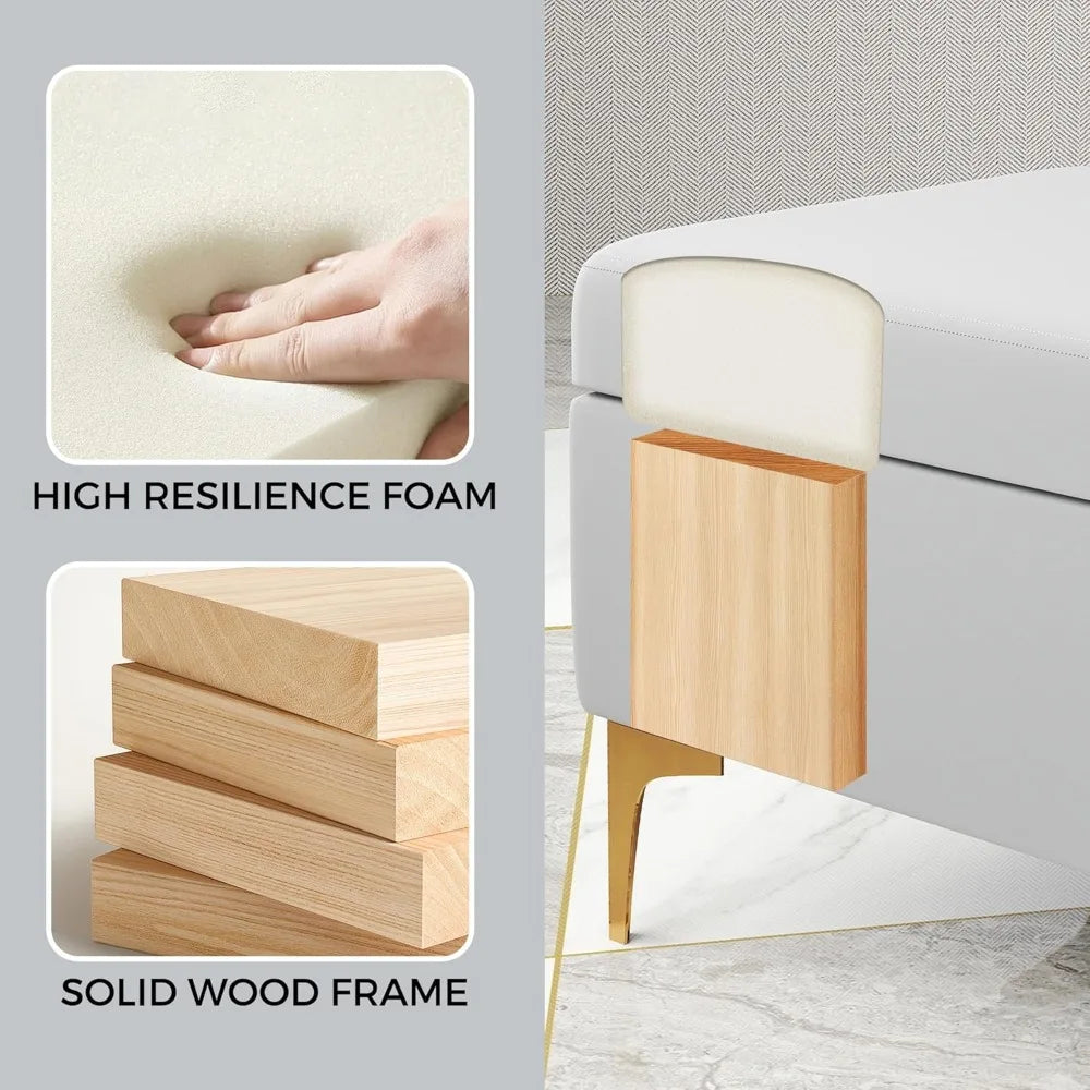 Velvet Upholstered Storage Bench With Ottoman For Bedroom