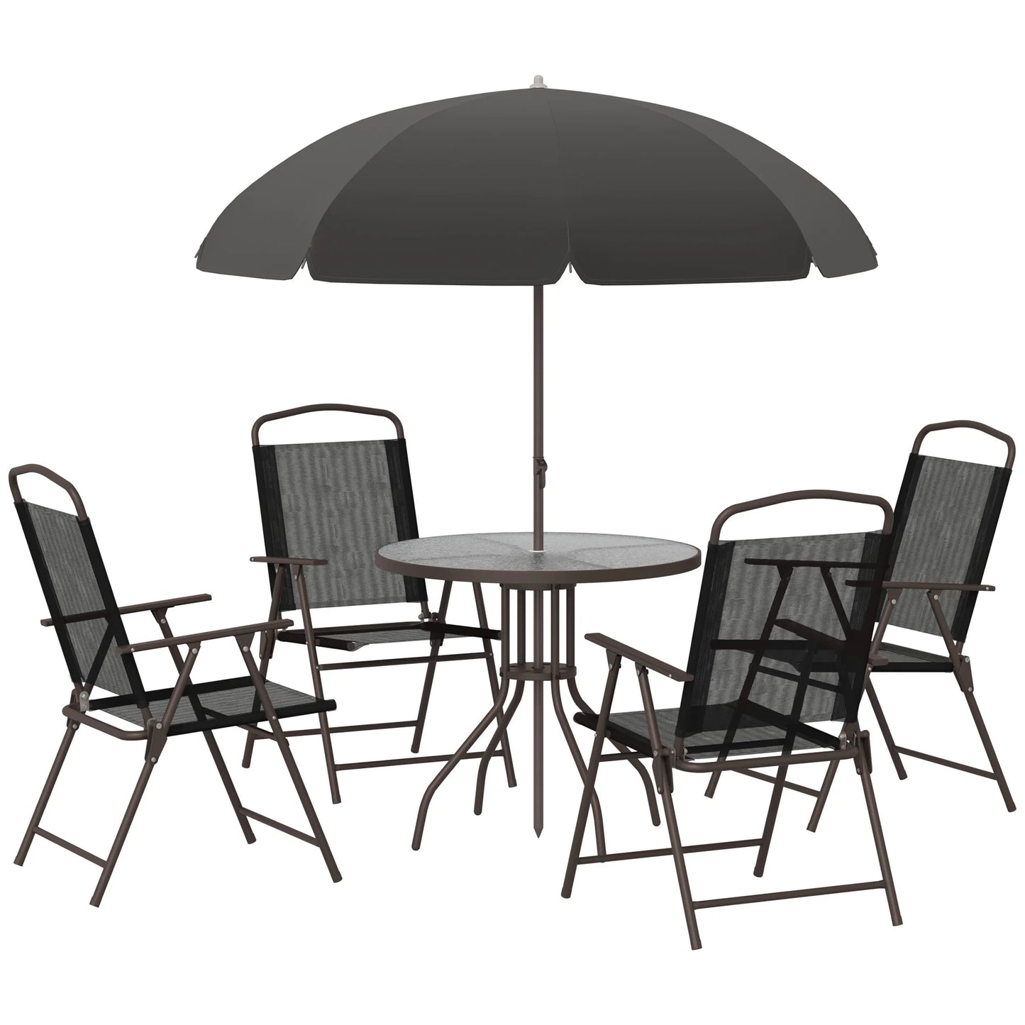 Outsunny Patio Dining Set With Umbrella Glass Table Folding Chairs