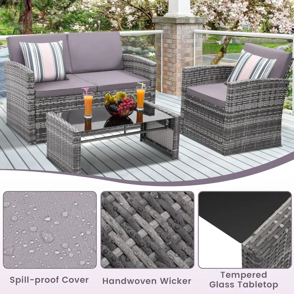 Courtyard Outdoor Rattan Conversation Sofa Set