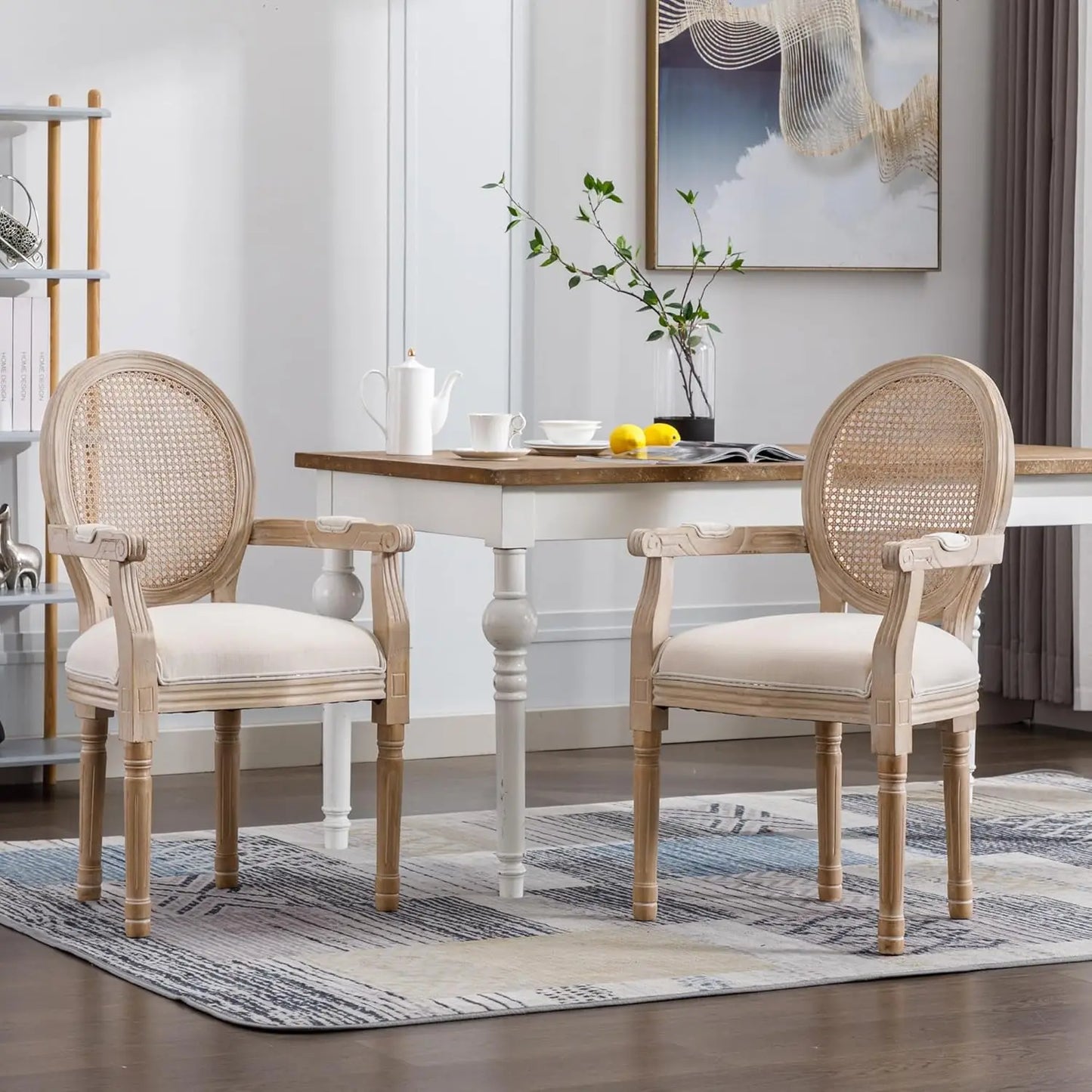 French Round Back Upholstered Dining Chairs Set 2 Solid Wood