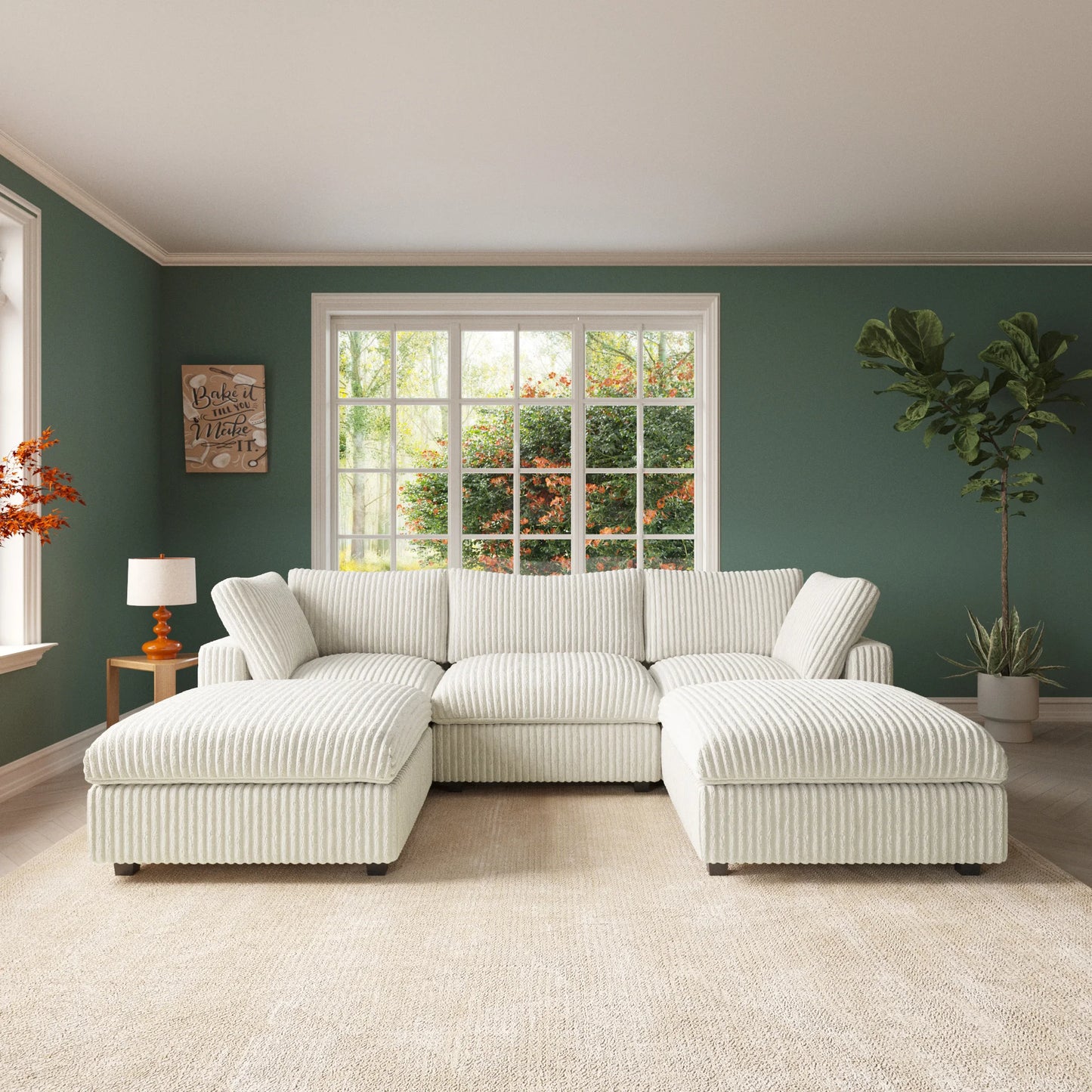 Sdorens Plush Fabric Sectional Sofa U Shaped Couch Set