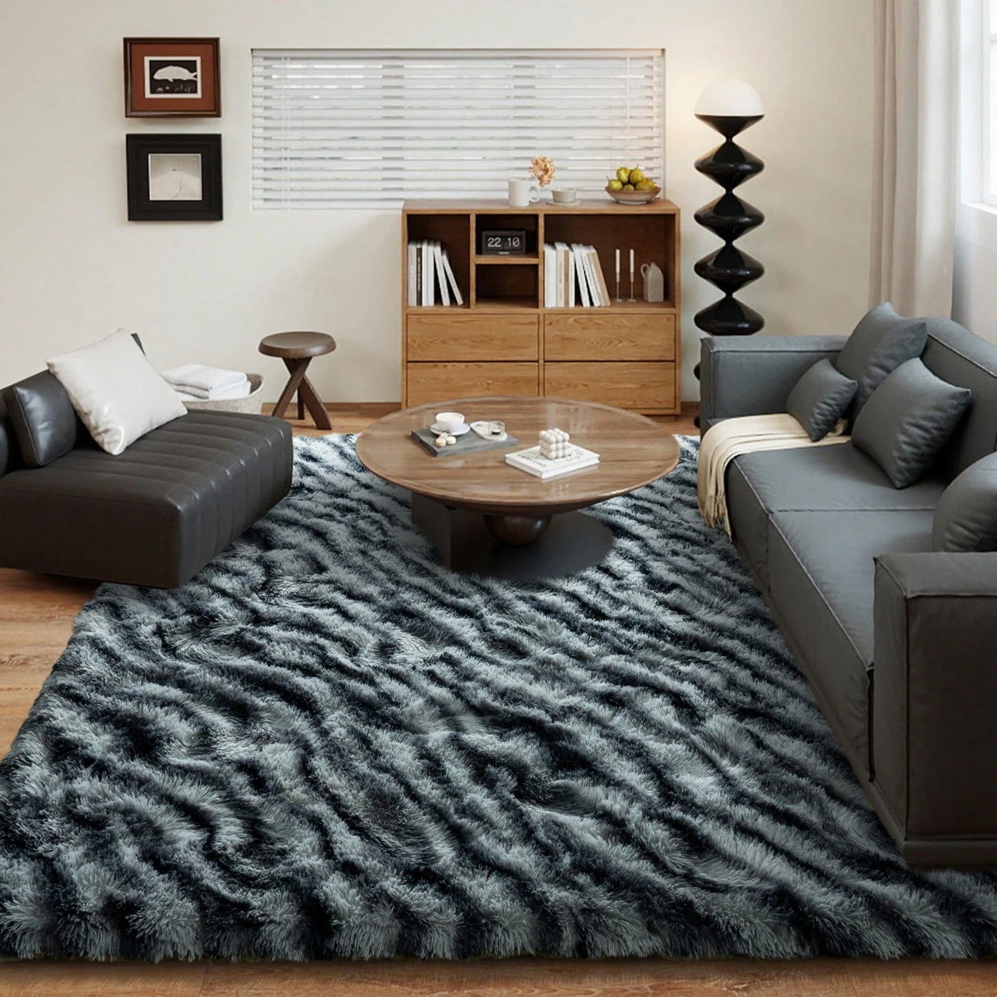 NONEDesign Zebra Print Fluffy Shag Rug Washable Indoor Plush Bedroom