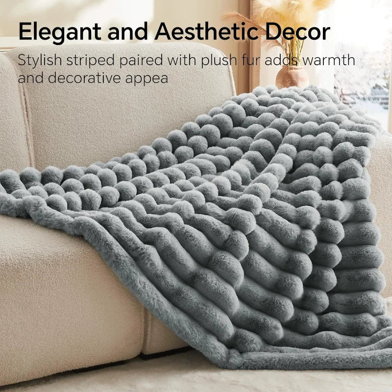NONECN Faux Fur Throw Blanket Plush 3D Striped Ultra Soft