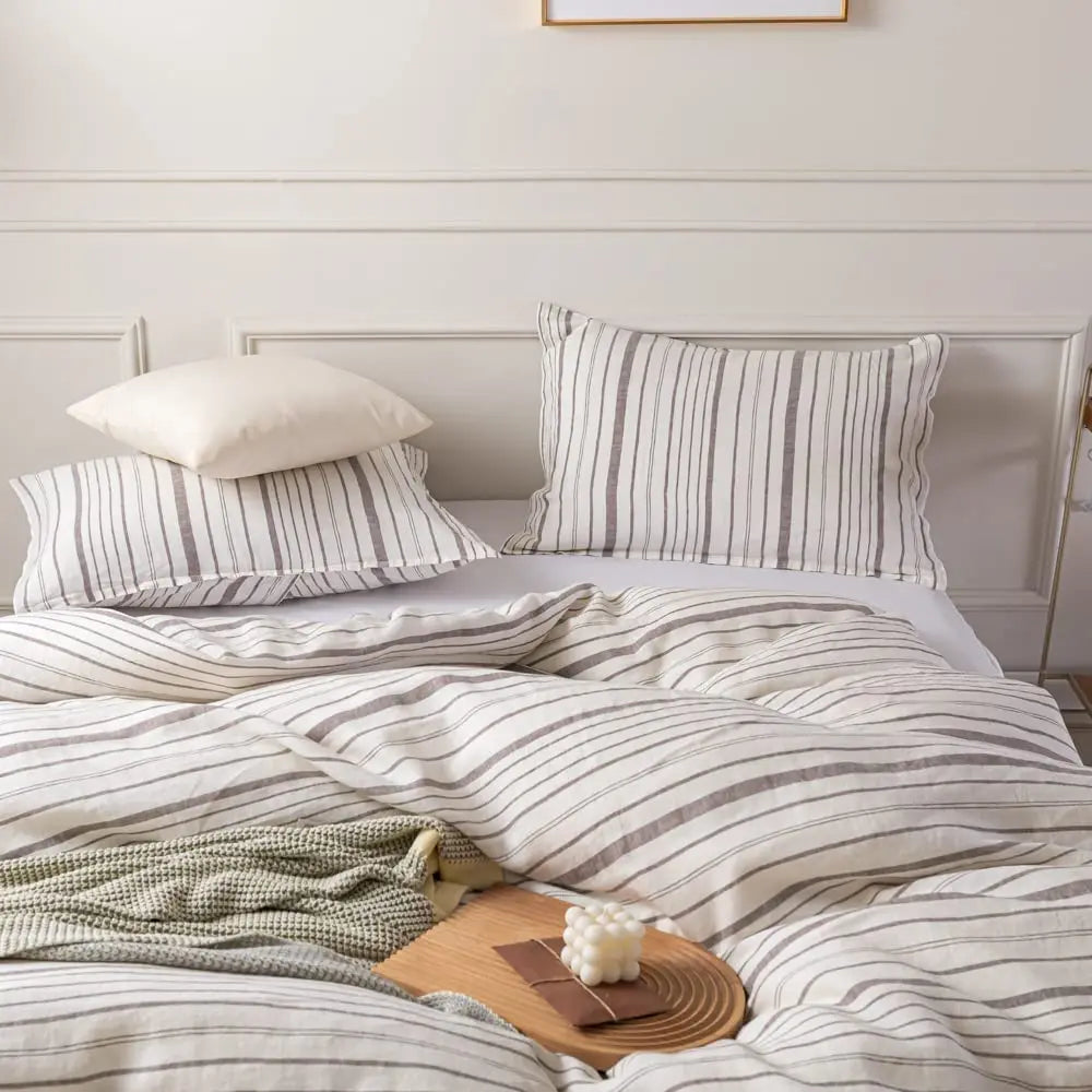 Simple Opulence 100 Linen Duvet Cover Set 3Pcs Striped