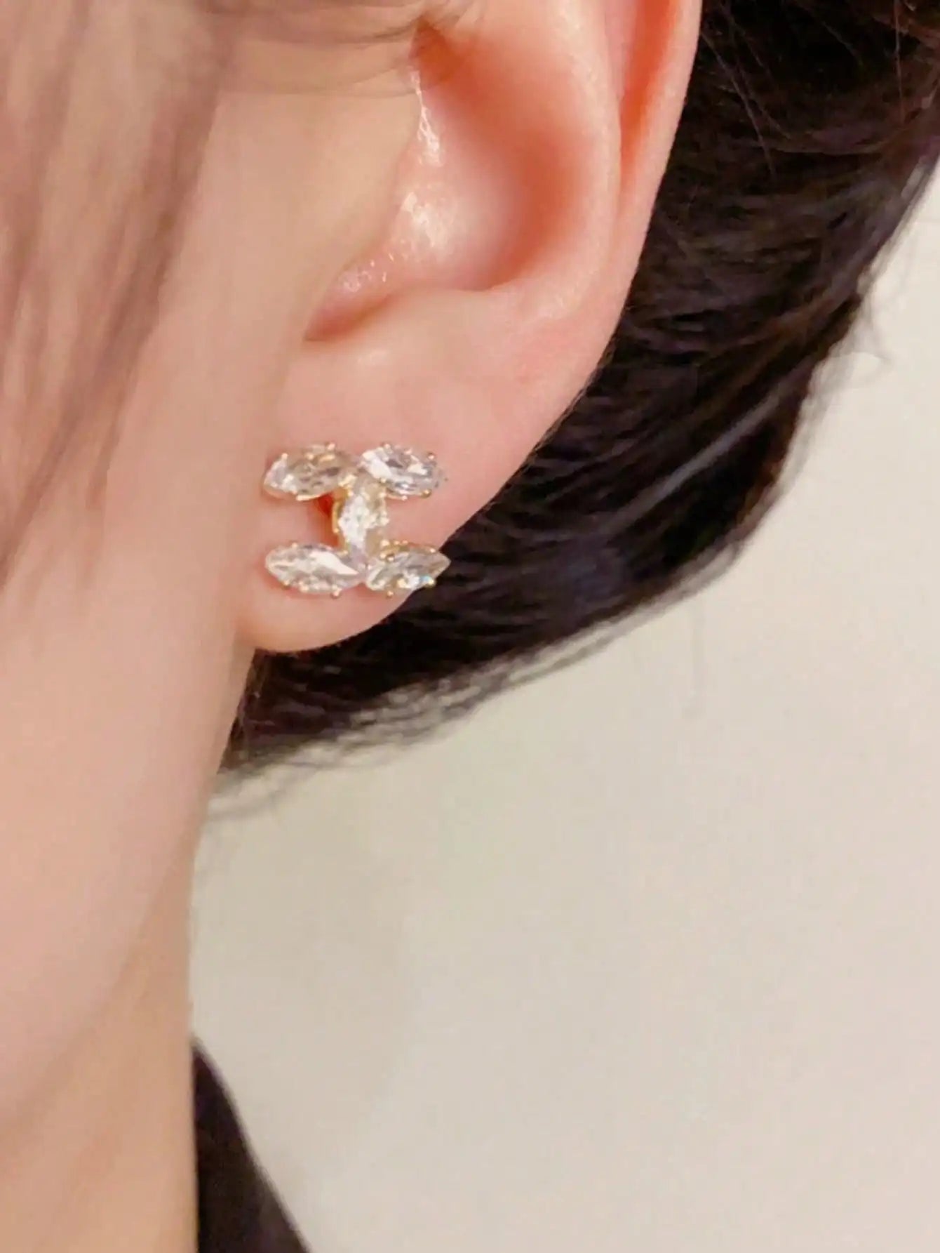 NONE Double C Zirconia Stud Earrings For Women Daily Wear