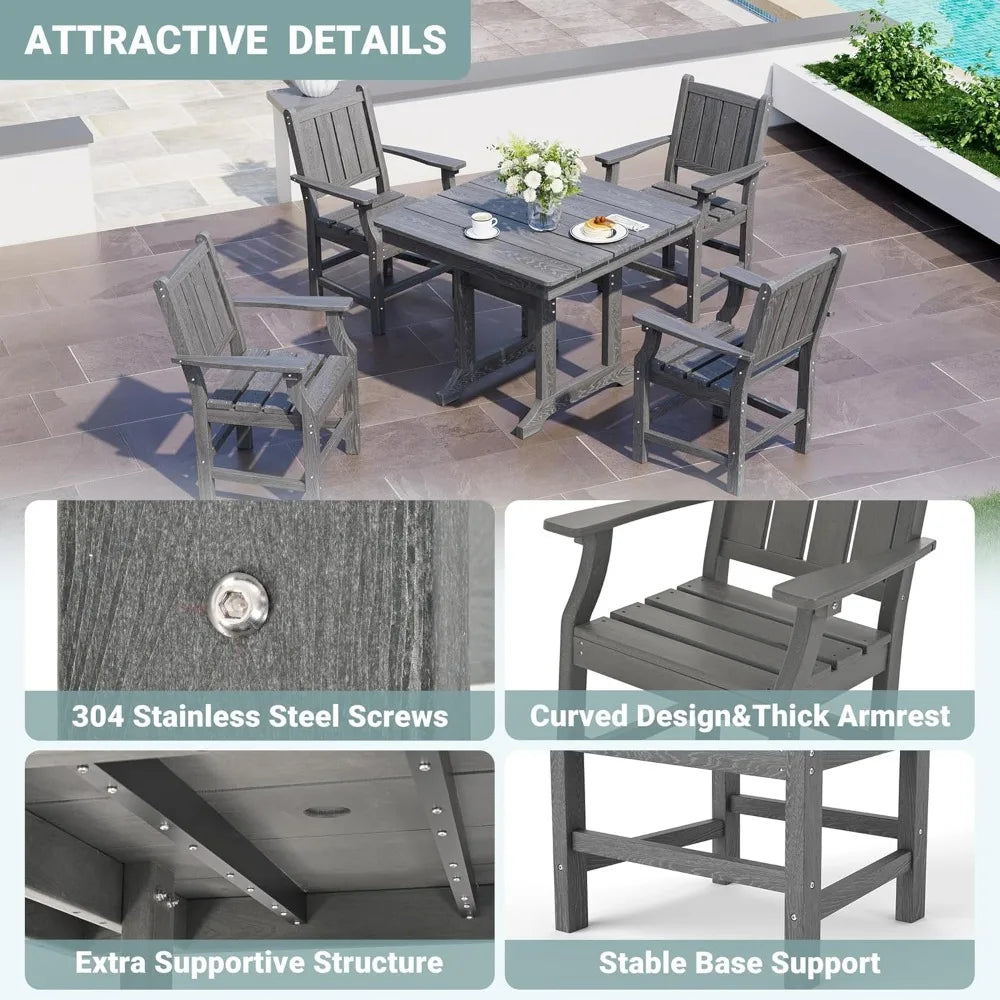 Outdoor Dining Set With HDPE Table And Chairs Umbrella Hole
