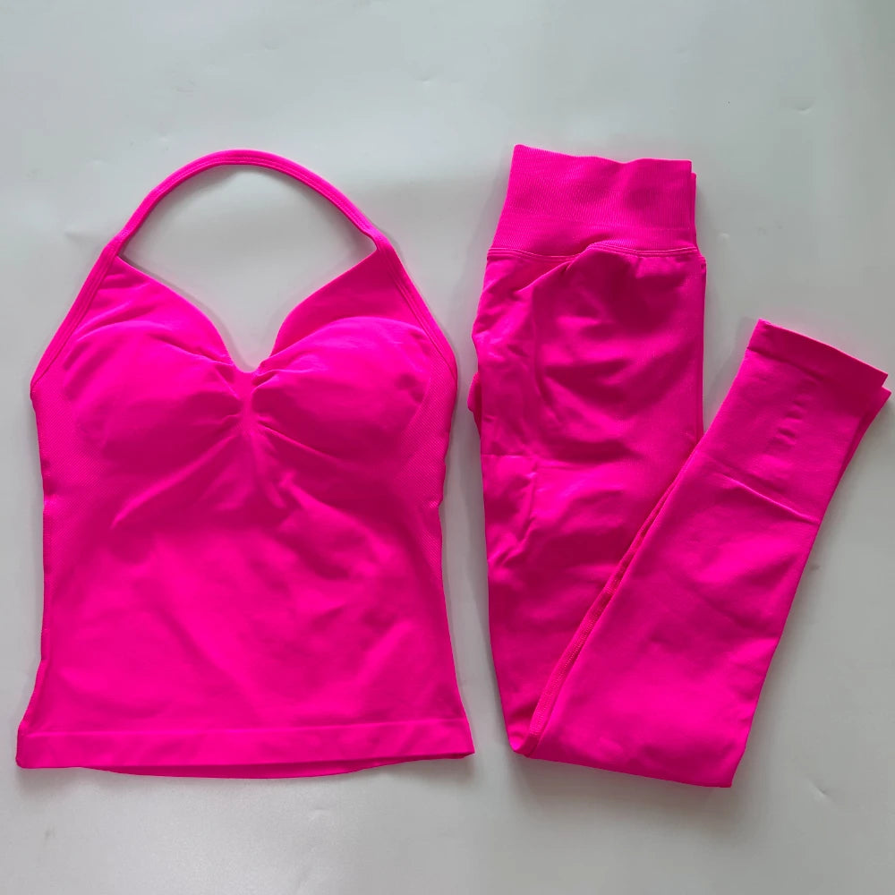 Seamless Gym Set Women Tank Top High Waist Leggings Workout