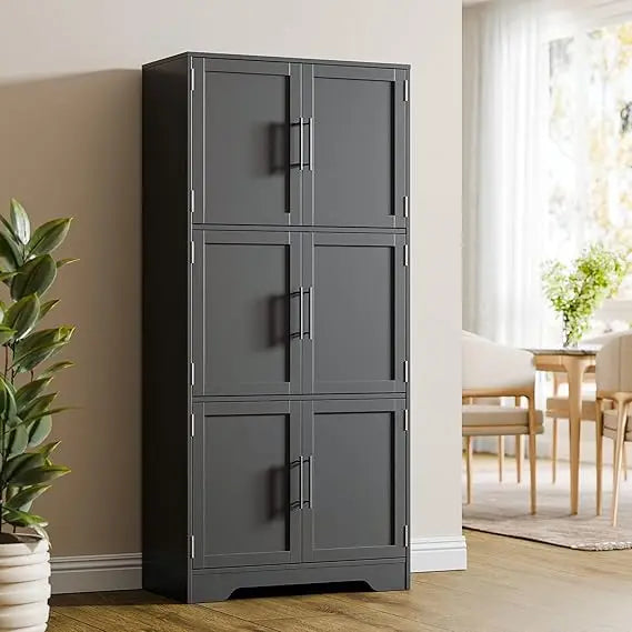 Color Six-Door Kitchen Pantry Cabinet With Shelves