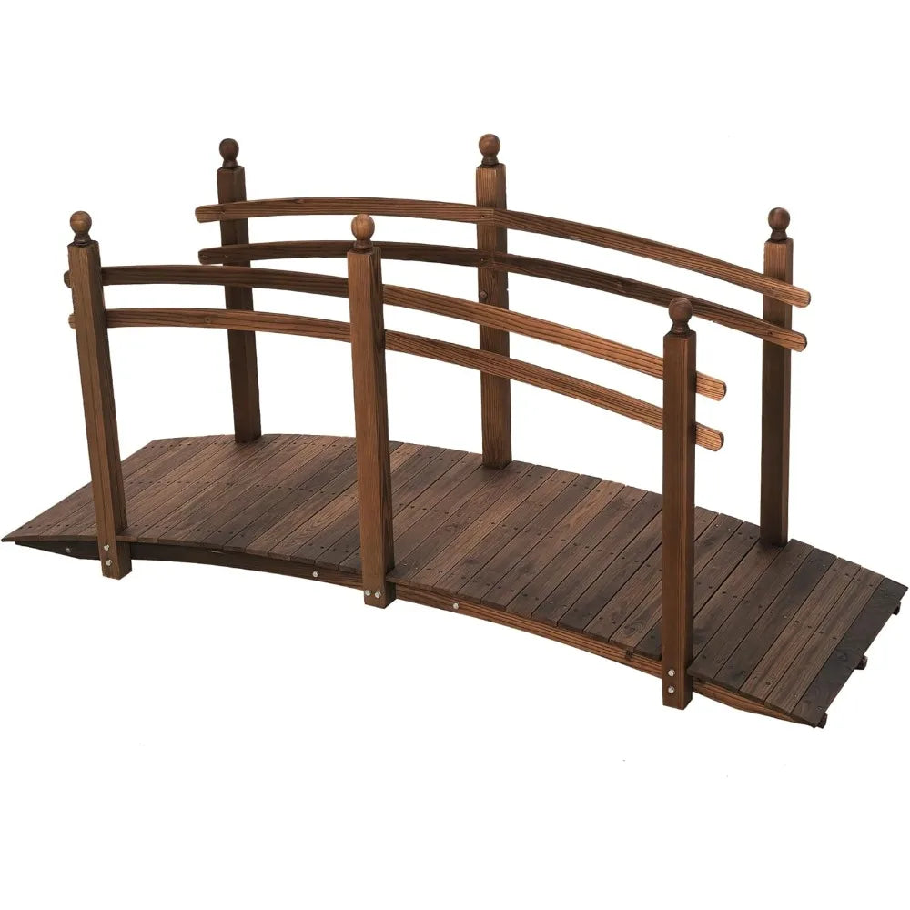 Wooden Arch Garden Bridge With Safety Rails