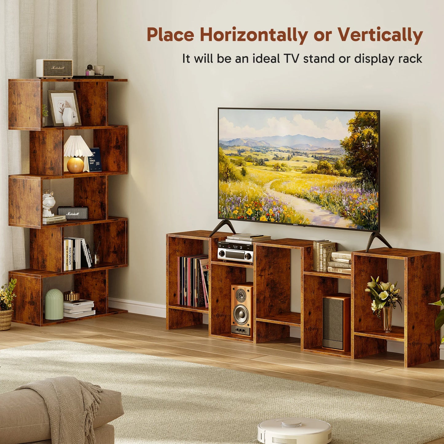 JHK Geometric S Shaped 5 Tier Wooden Bookcase Storage Shelf
