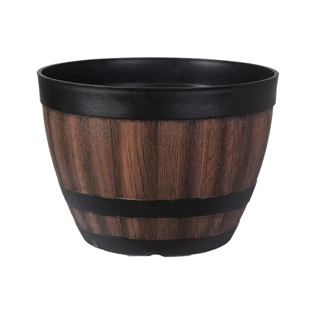 Rustic Farmhouse Whiskey Barrel Planter Plastic Flower Pot With Drainage