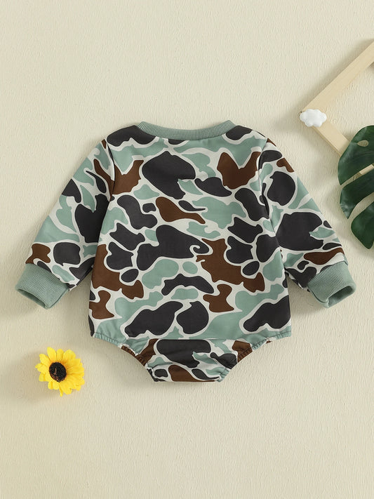 Camouflage Baby Romper With Embroidered Letters