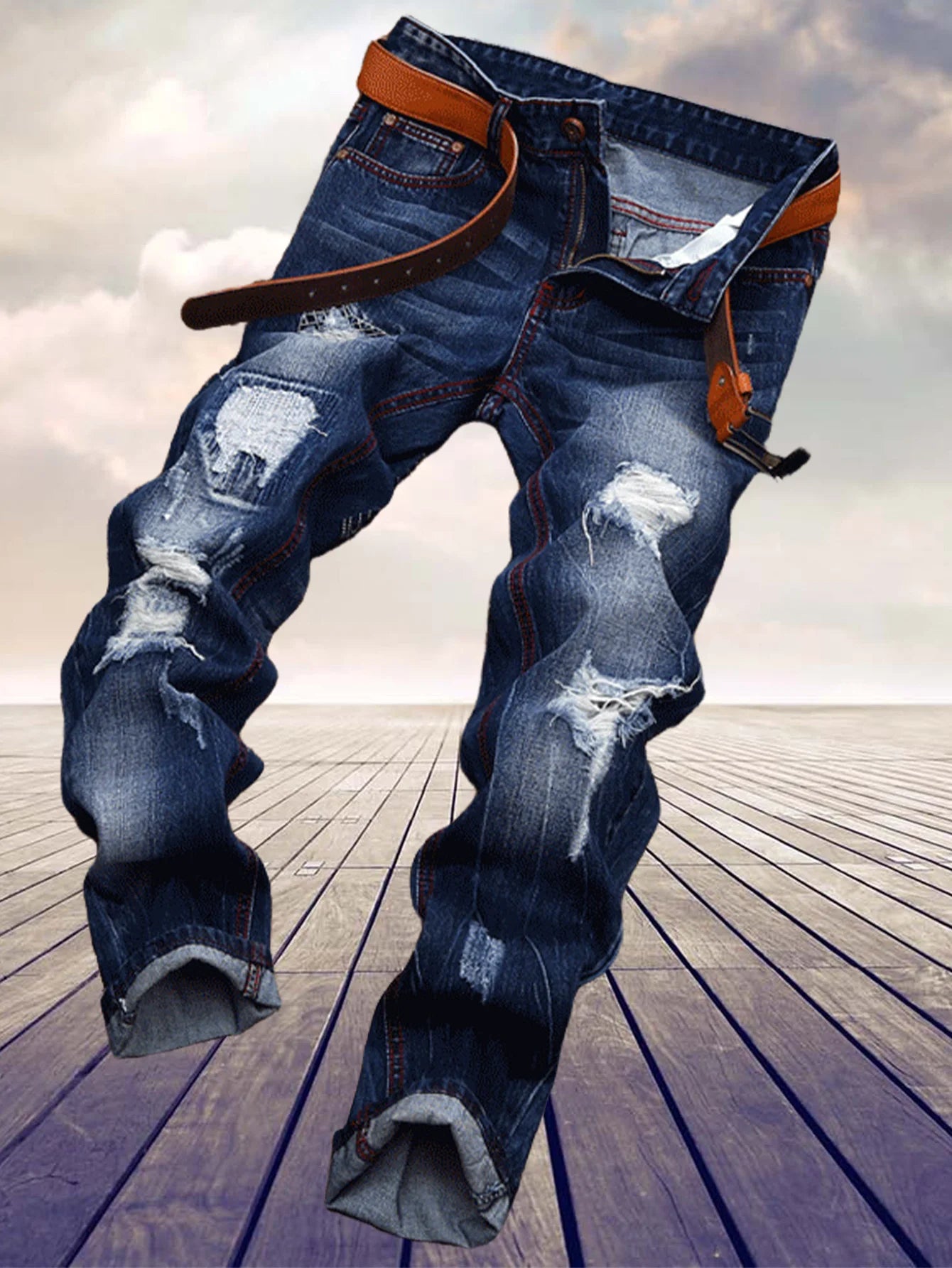 Men's Straight Jeans Cotton Blend for Everyday Wear