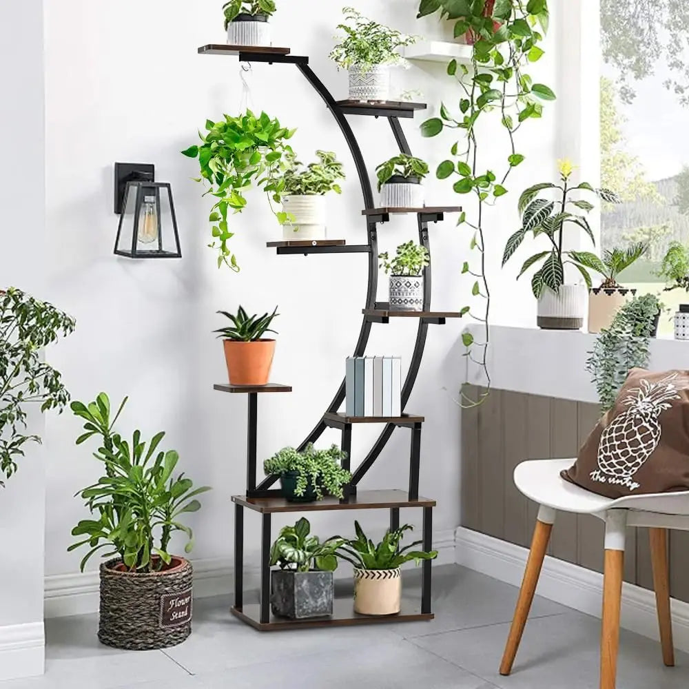 Hign-concerned Grow Light Plant Stand 9-Tier Metal Rack