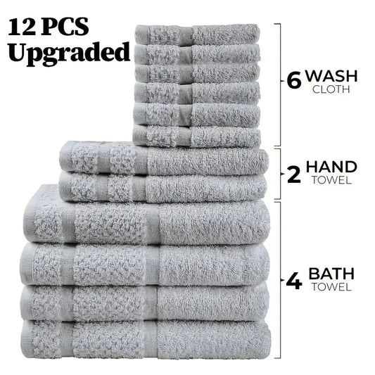 12pc Bath Towel Set Quick-Dry Cotton Towels Super Soft