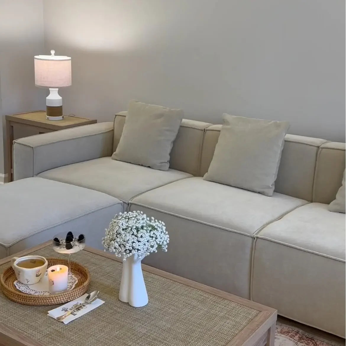 Modular Sectional Sofa Set Modern Minimalist L-Shape With Ottoman