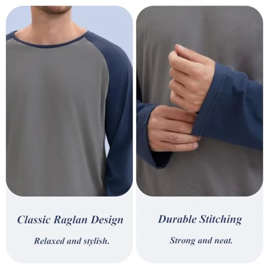 Men's Polyester Pajama Set 2-Piece Long Sleeve Nightwear With Pockets