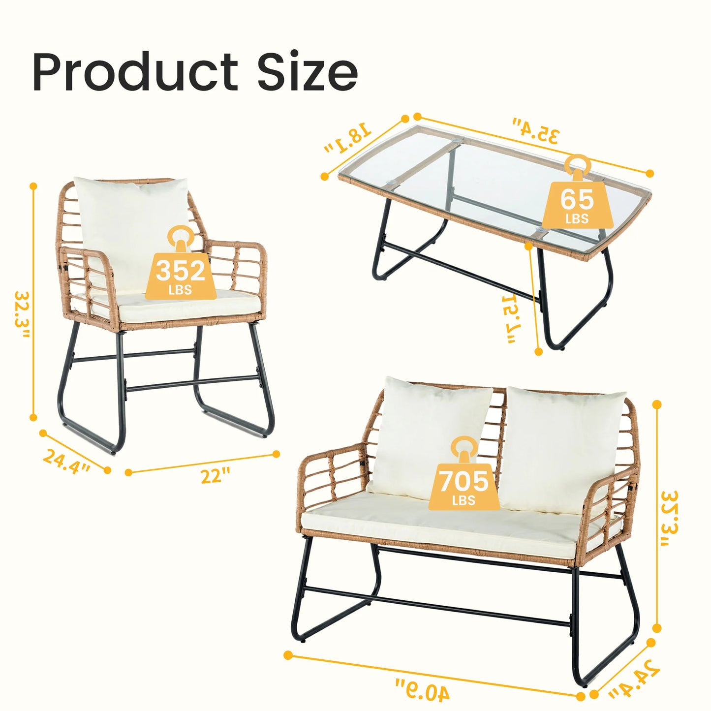 JHK Outdoor Wicker Patio Furniture Set With Glass Table