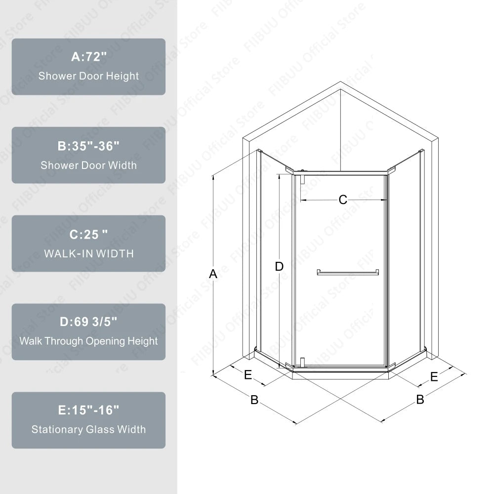 FIIBUU Neo Angle Frameless Shower Door Glass Enclosure