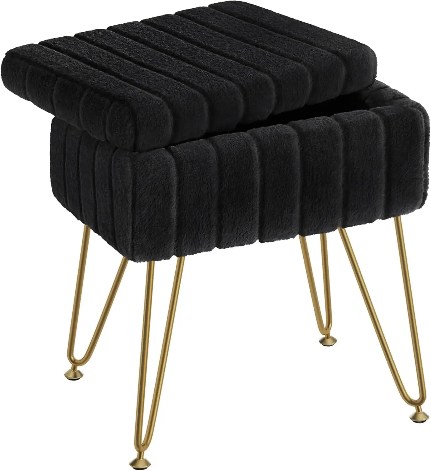 XIUWO Greenstell Faux Fur Vanity Stool With Storage