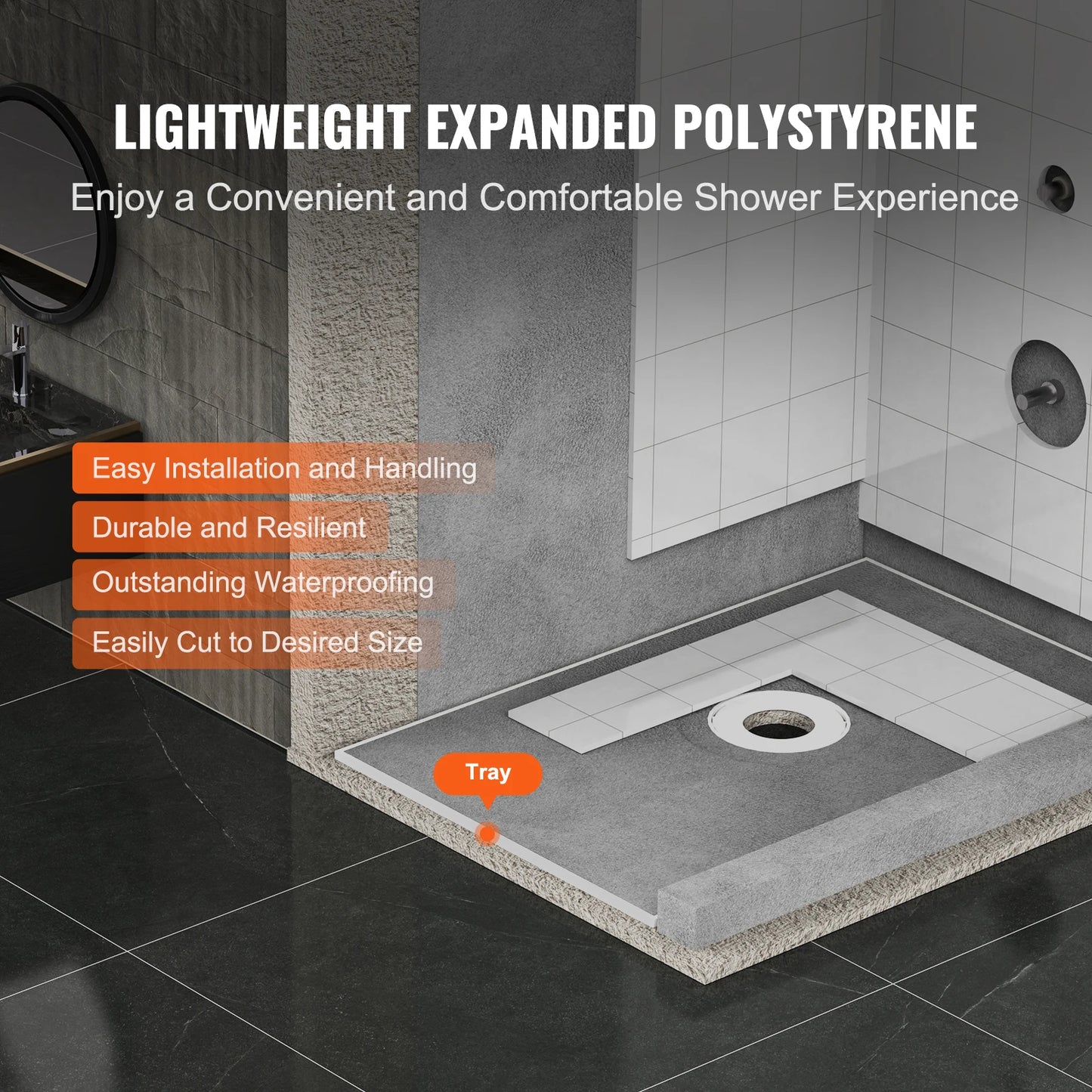 SucceBuy Lightweight EPS Shower Curb Kit And Shower Pan Kit