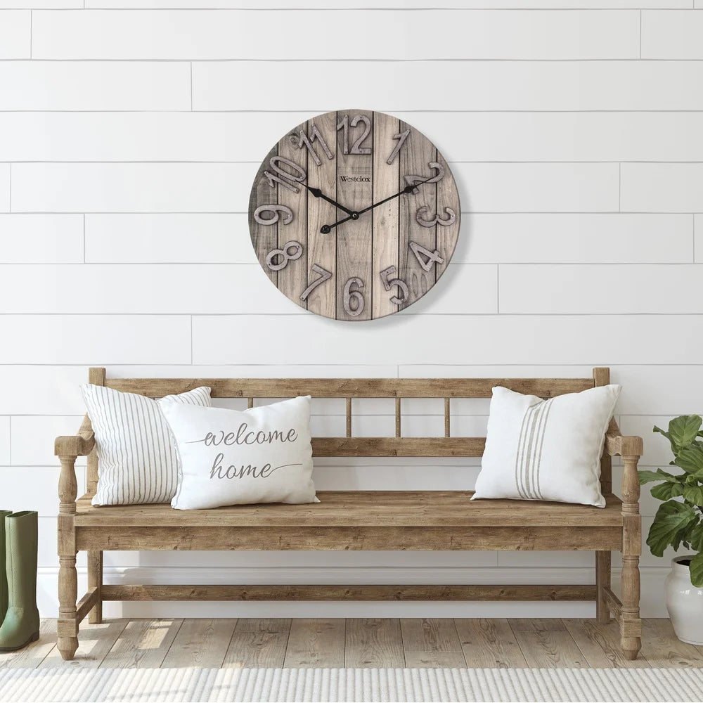 Rustic Wood Grain Wall Clock Analog Quartz Decor Living Rooms