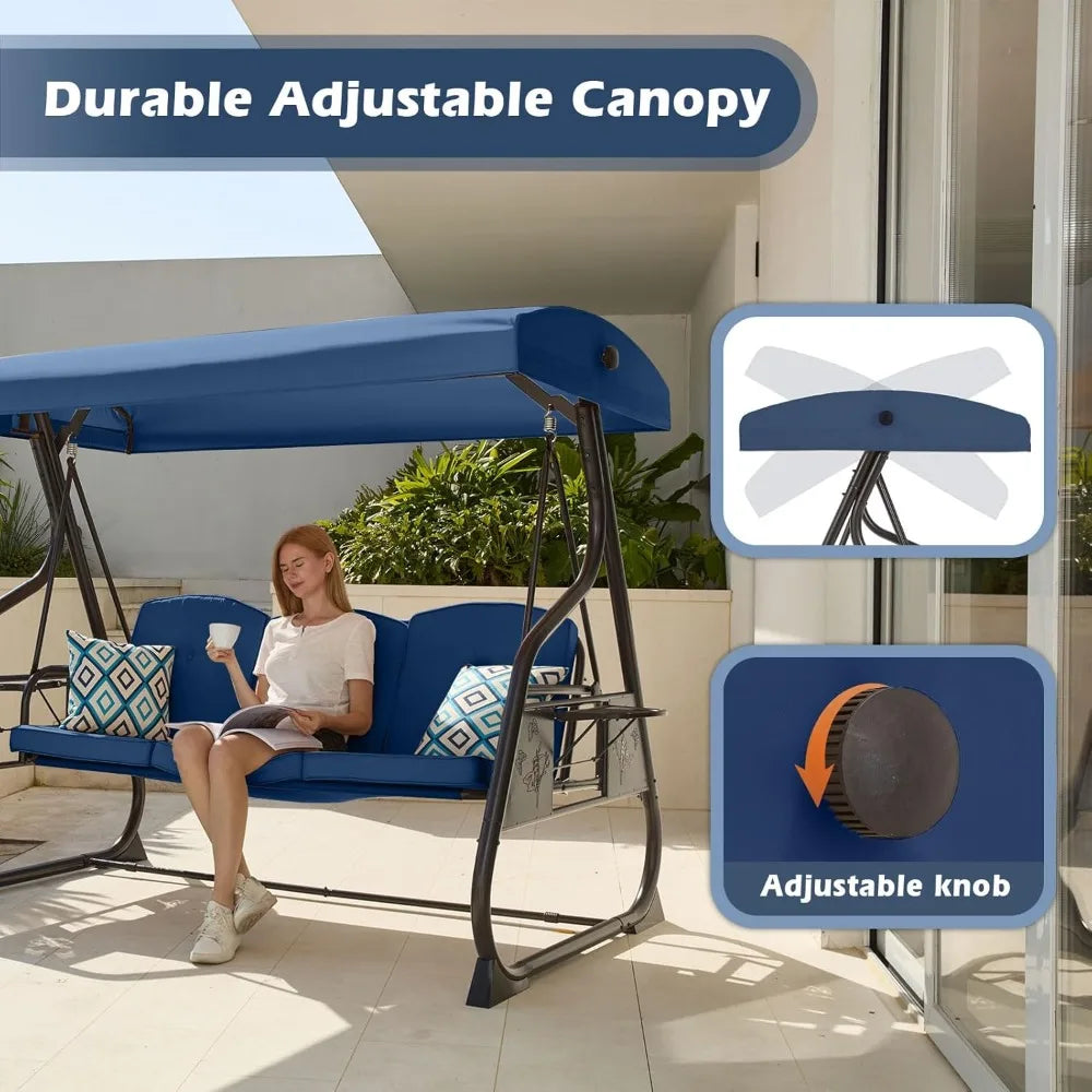 Color 3 Seat Outdoor Patio Swing With Canopy And Stand