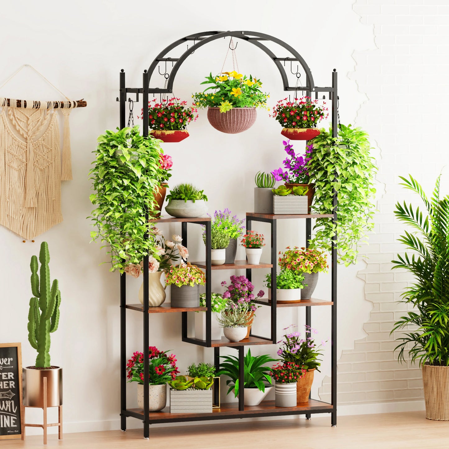 BINGOPAW Tall 5 Tier Indoor Plant Stand Arched Metal Shelf
