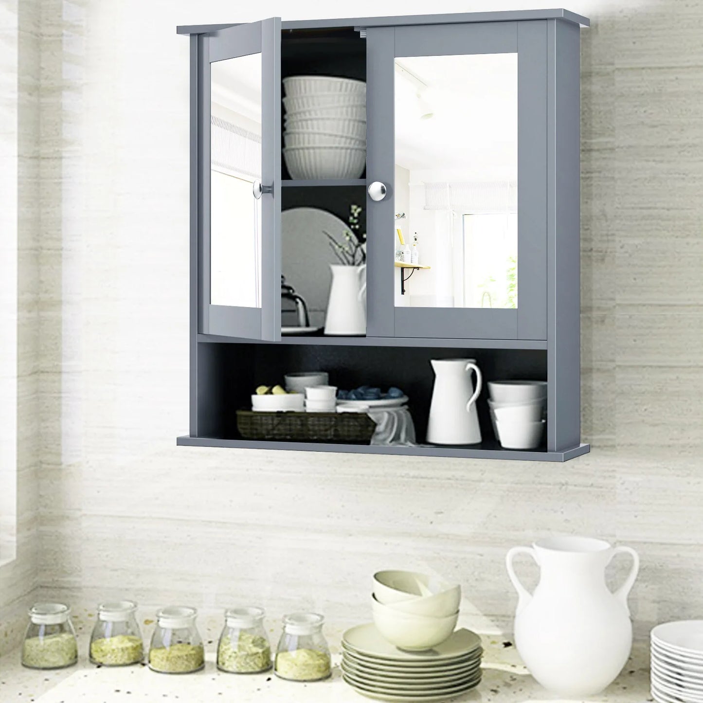 HOMASIS Wall Mount Mirror Cabinet Medicine Organizer For Bathroom